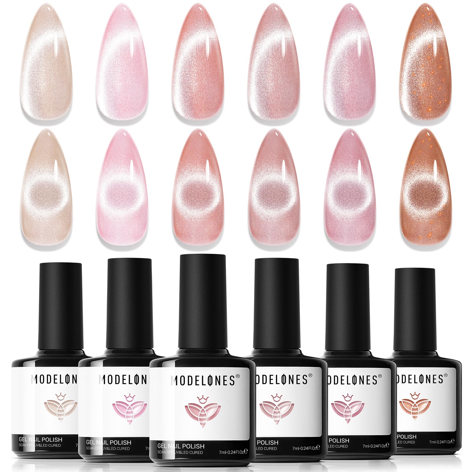 Modelones Cat Eye Gel Nail Polish six colors for chic magnet shimmer on nails.