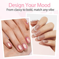 Modelones cat eye magnet French lines create a chic French-tip look.