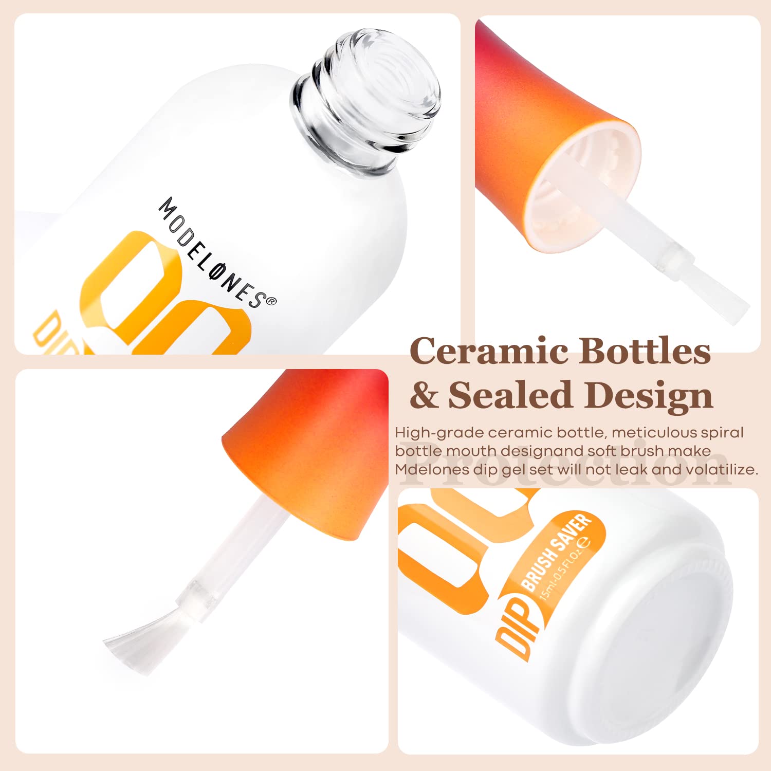 Modelones dip powder liquid set glossy finish enhances color richness.