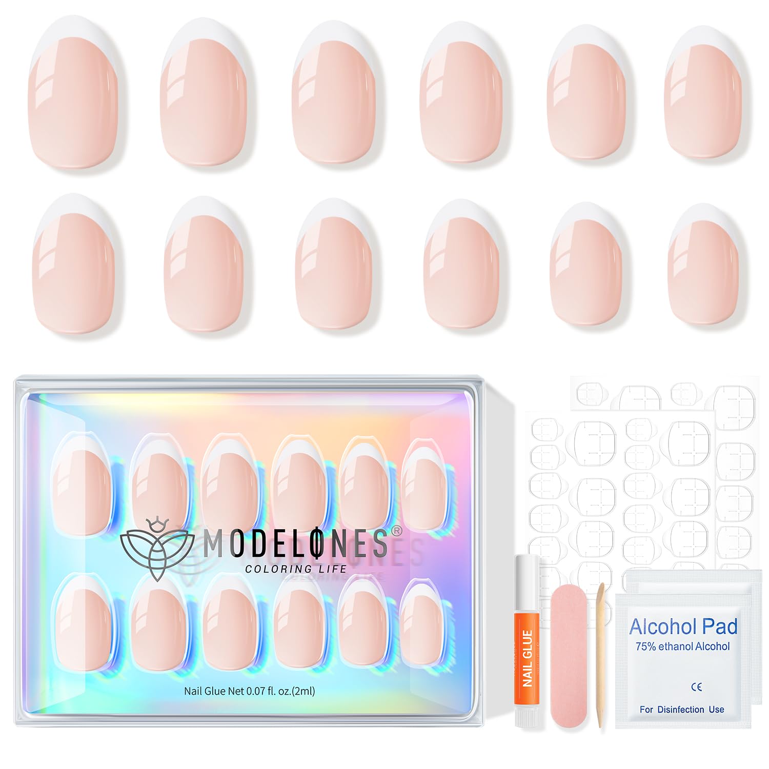 Modelones nude oval nails on display for versatile styling