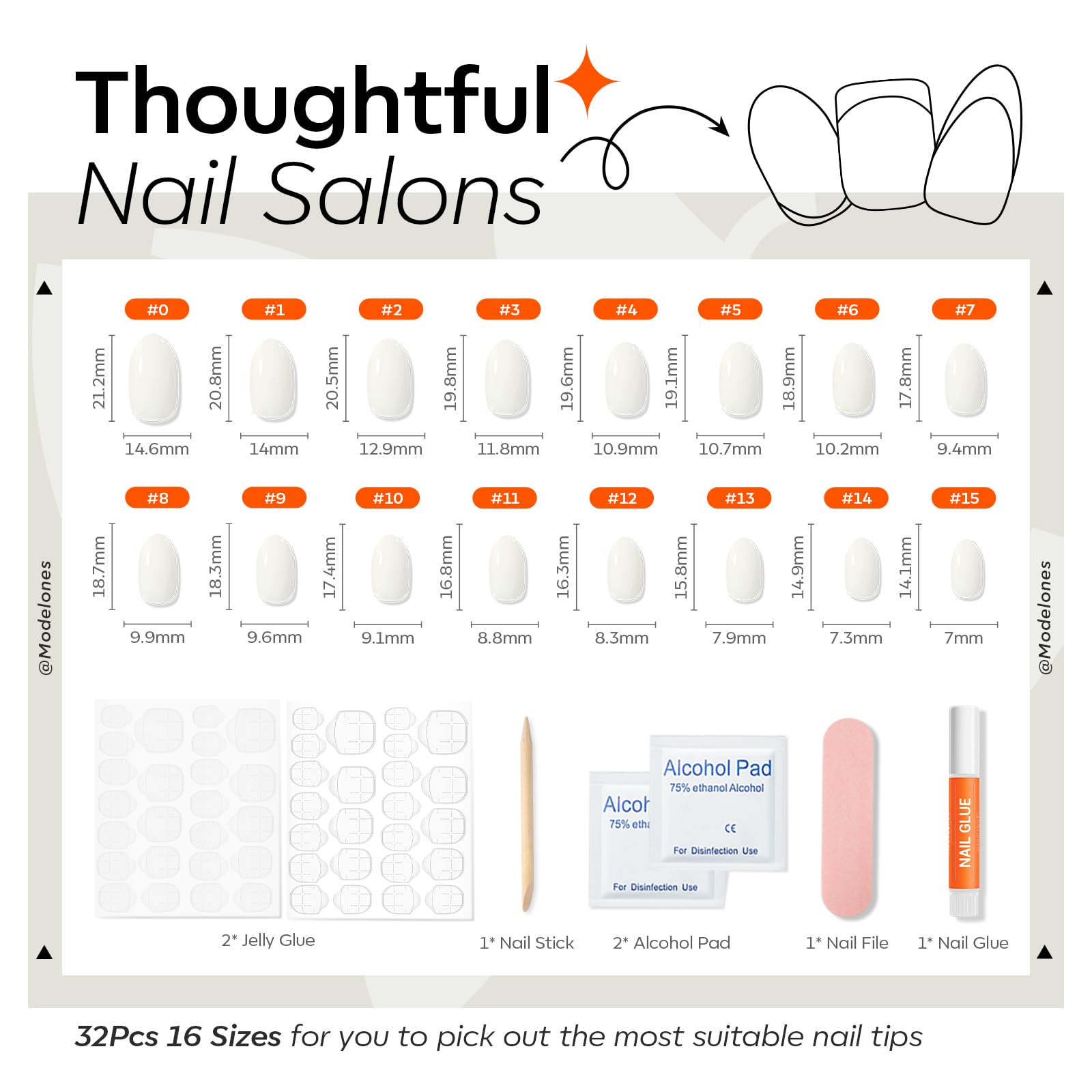 Modelones full-cover press-on nails with a natural-looking finish.