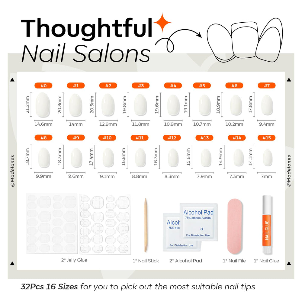 Modelones full-cover press-on nails with a natural-looking finish.