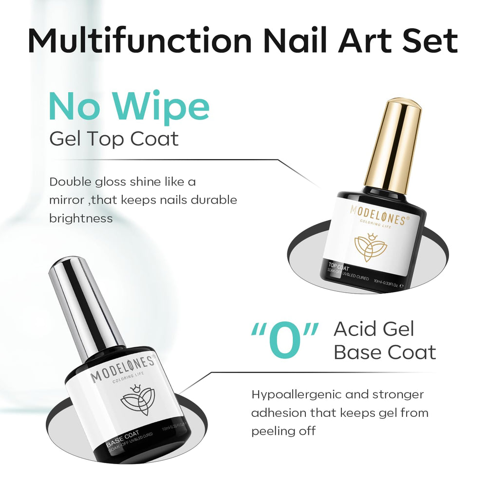 Modelones Gel Base Coat 10ml creates a smooth foundation for color.