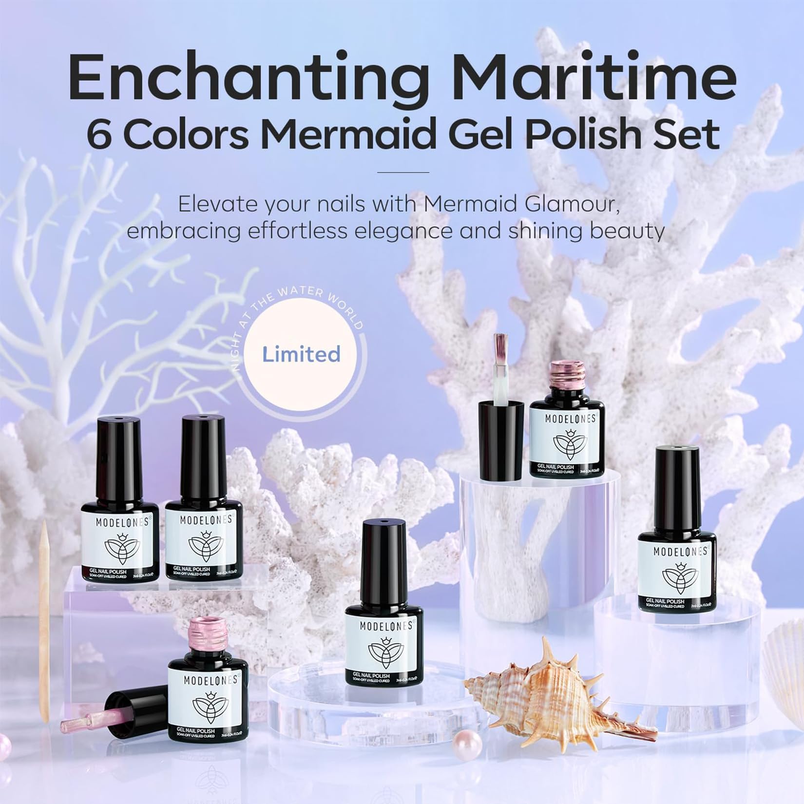 Modelones Iridescent shimmer nails close up showing gem like glow