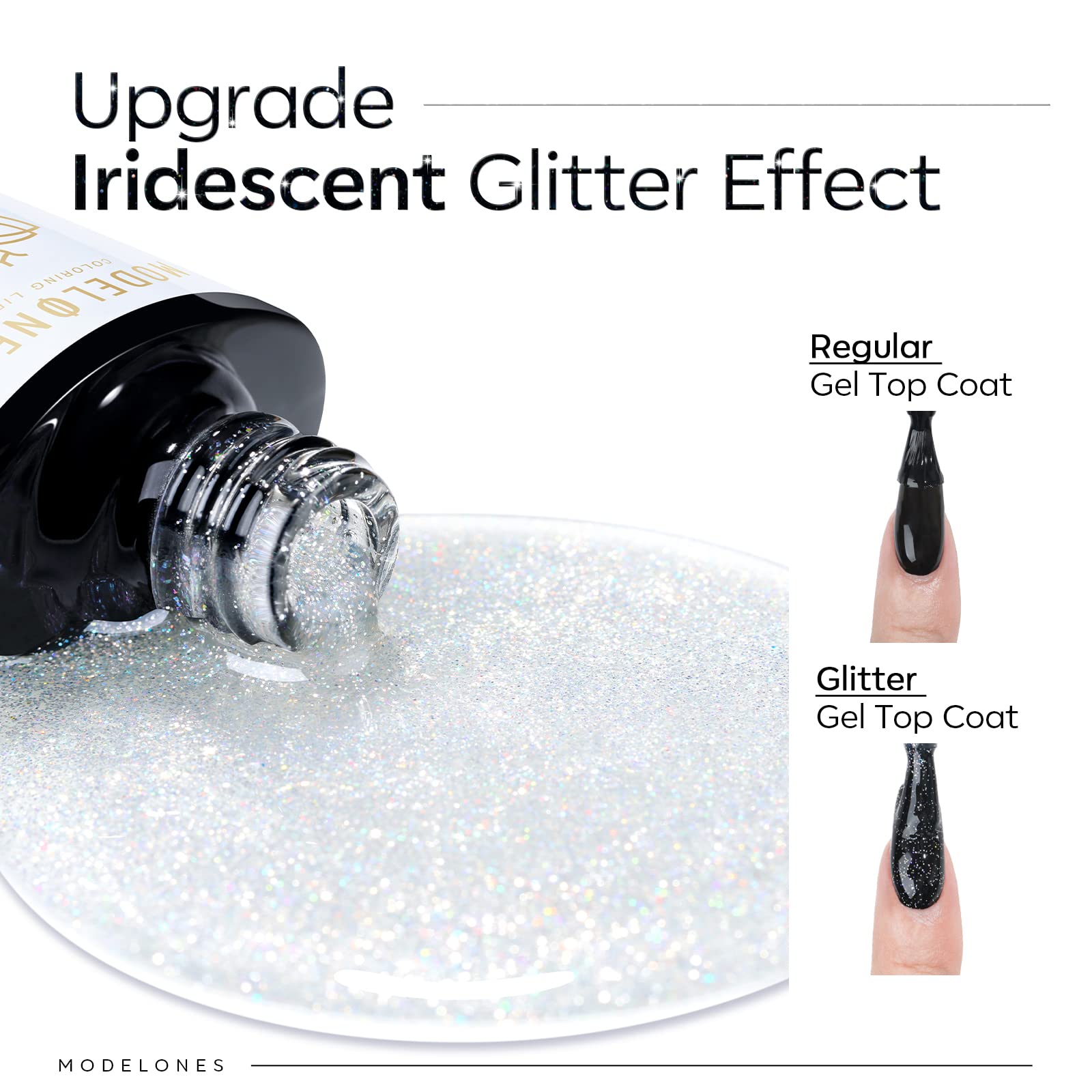 Modelones iridescent silver glitter layer adds versatile sparkle over any base color