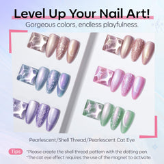 Modelones mermaid swirl effect on nails adds shimmering texture.