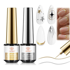 Modelones Metallic Gold Silver Gel Liner 2pcs with chrome finish for elegant nail art.