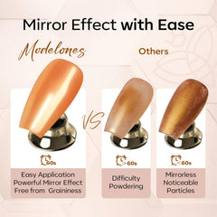 Modelones mirror-gloss finish on nails delivers a glassy, long-wear look