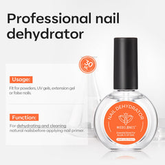 modelones Nail Dehydrator label close-up highlights acid-free prep formula.