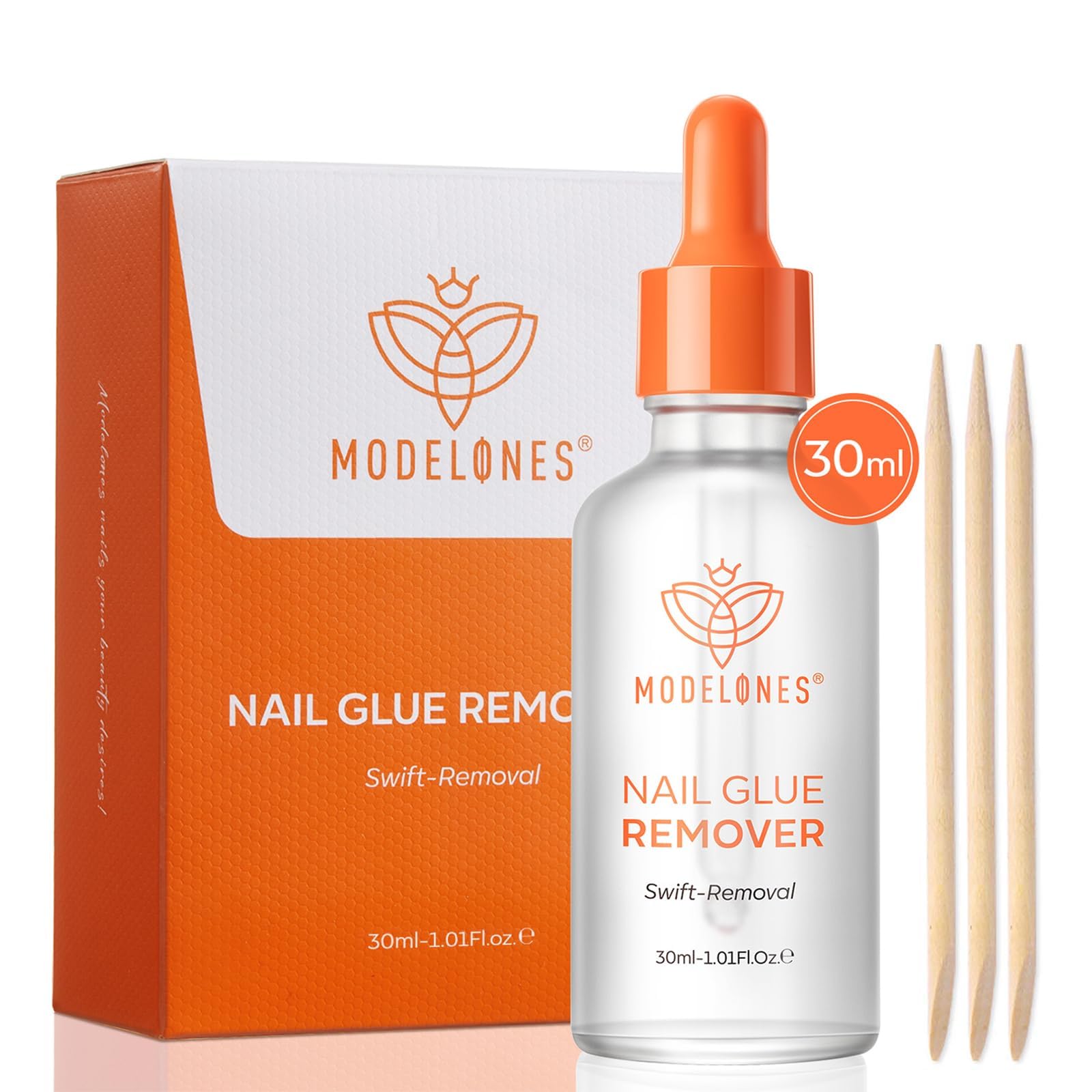 Modelones Nail Glue Remover 30ml bottle close-up for quick removal.