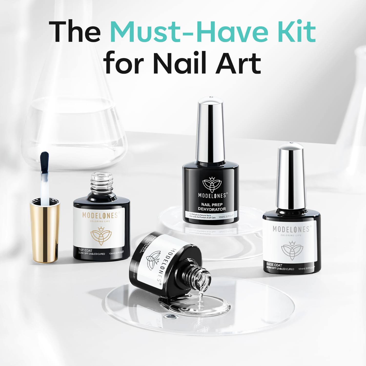 Modelones Nail Primer 10ml bottle enhances surface adhesion for gel polish.
