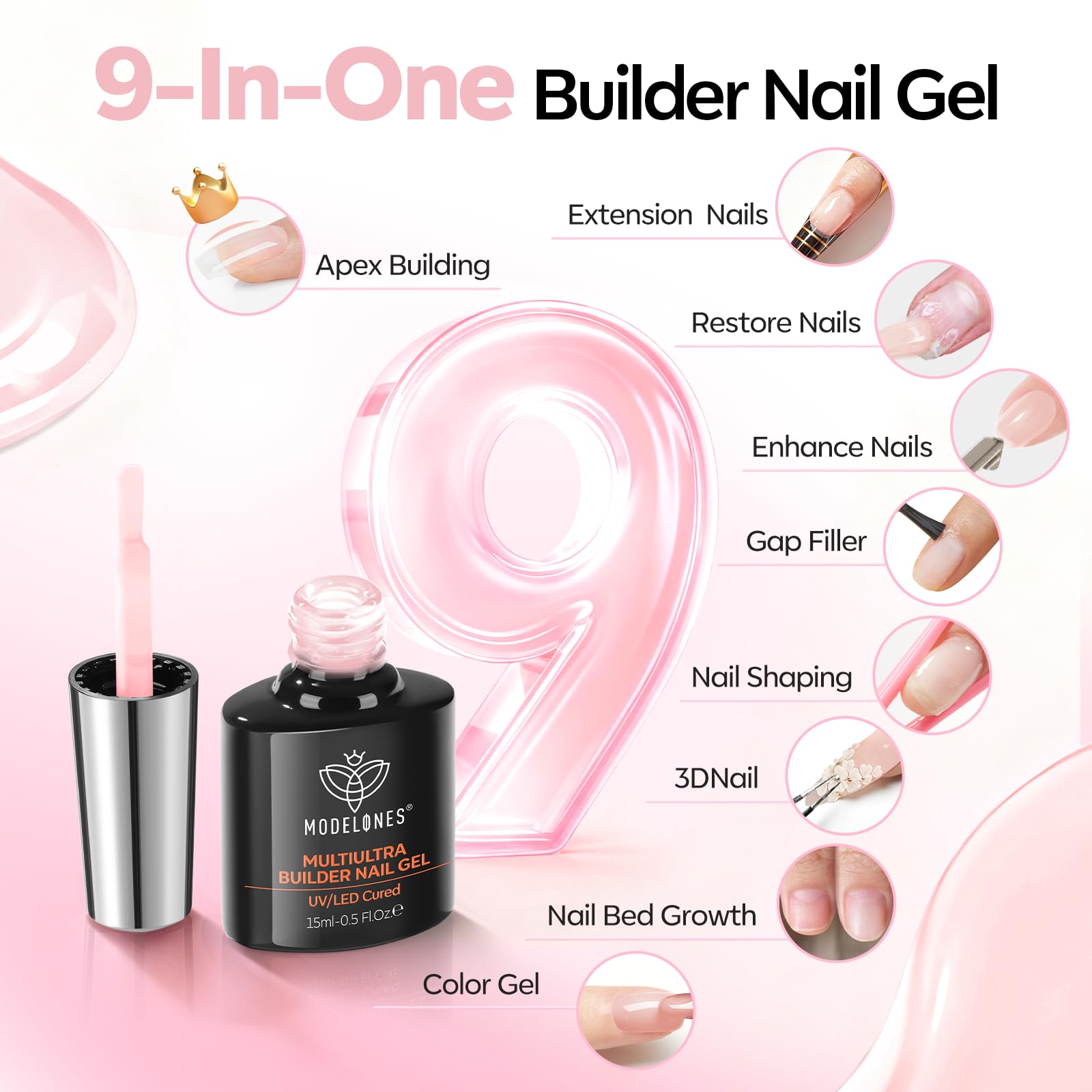 Modelones nail repair and strengthening with a single bottle.