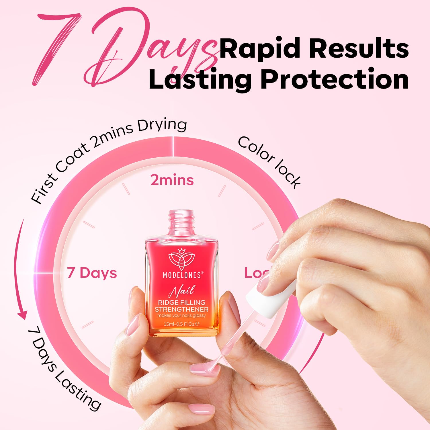 Modelones packaging highlights a 5-free formula and clean ingredients.