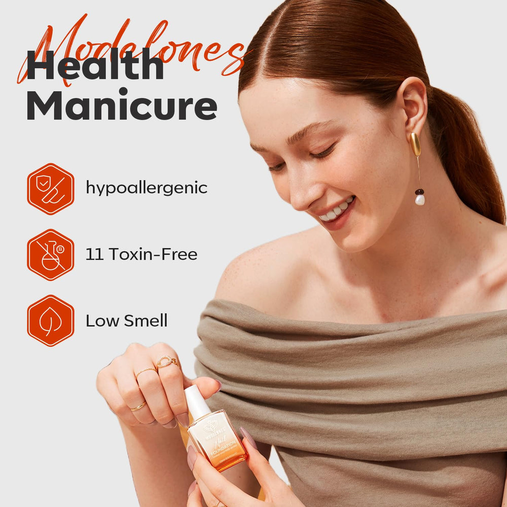 Modelones five-free formula badge signals safe, toxin-free nail care.