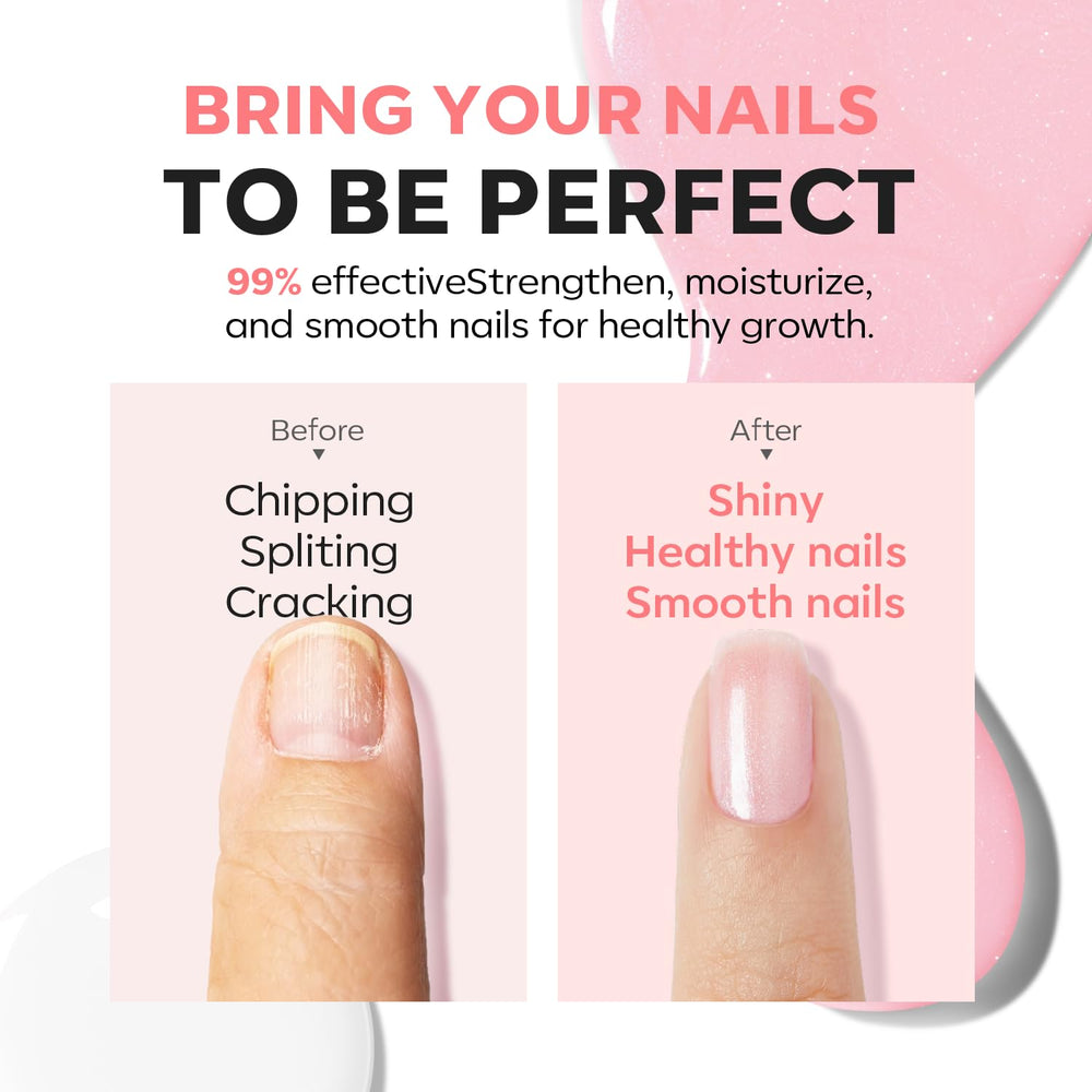 Modelones glitter pink brush applies polish on nails for a smooth, even finish.