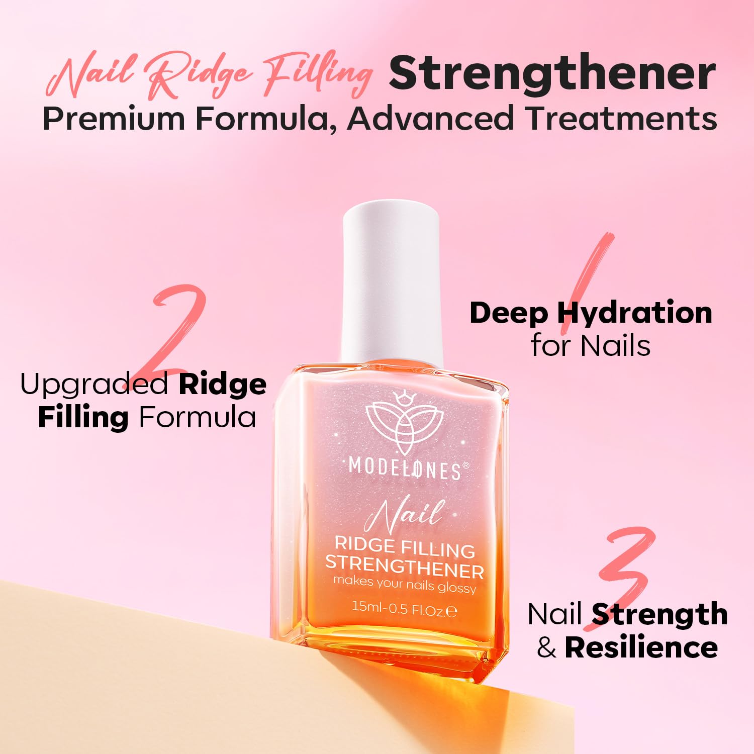 Modelones keratin and jojoba enriched formula for nail care.