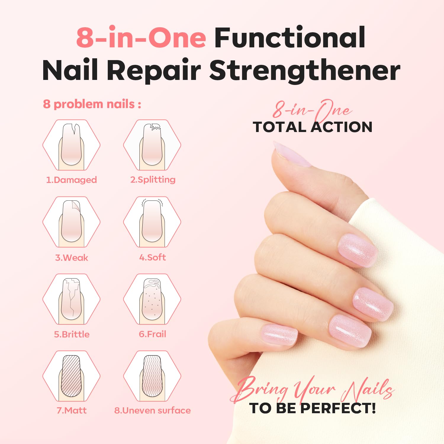 Modelones nails after treatment show healthier shine and natural tint.