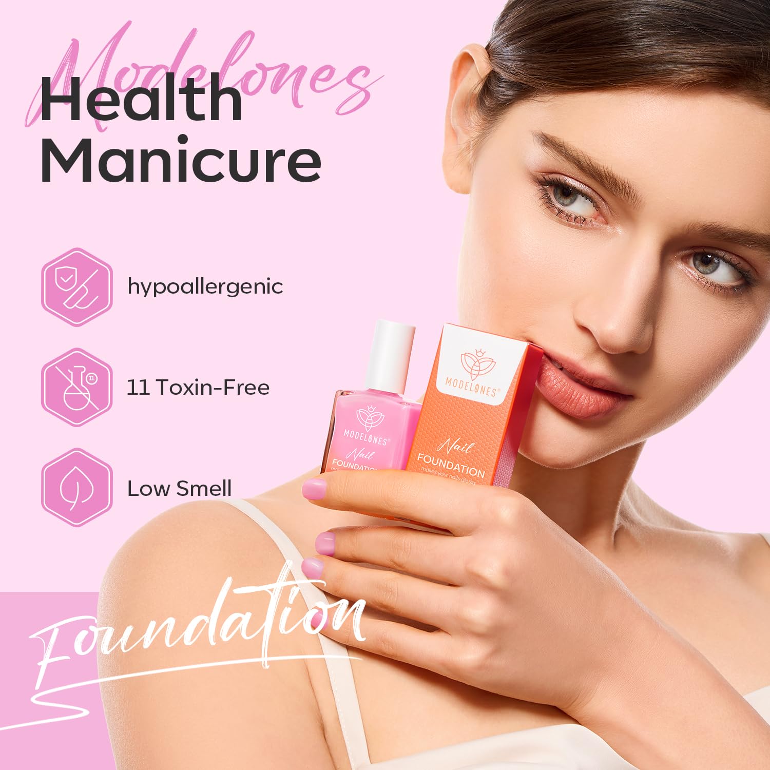 Modelones Nail Strengthener Jelly drying to a shiny finish on nails