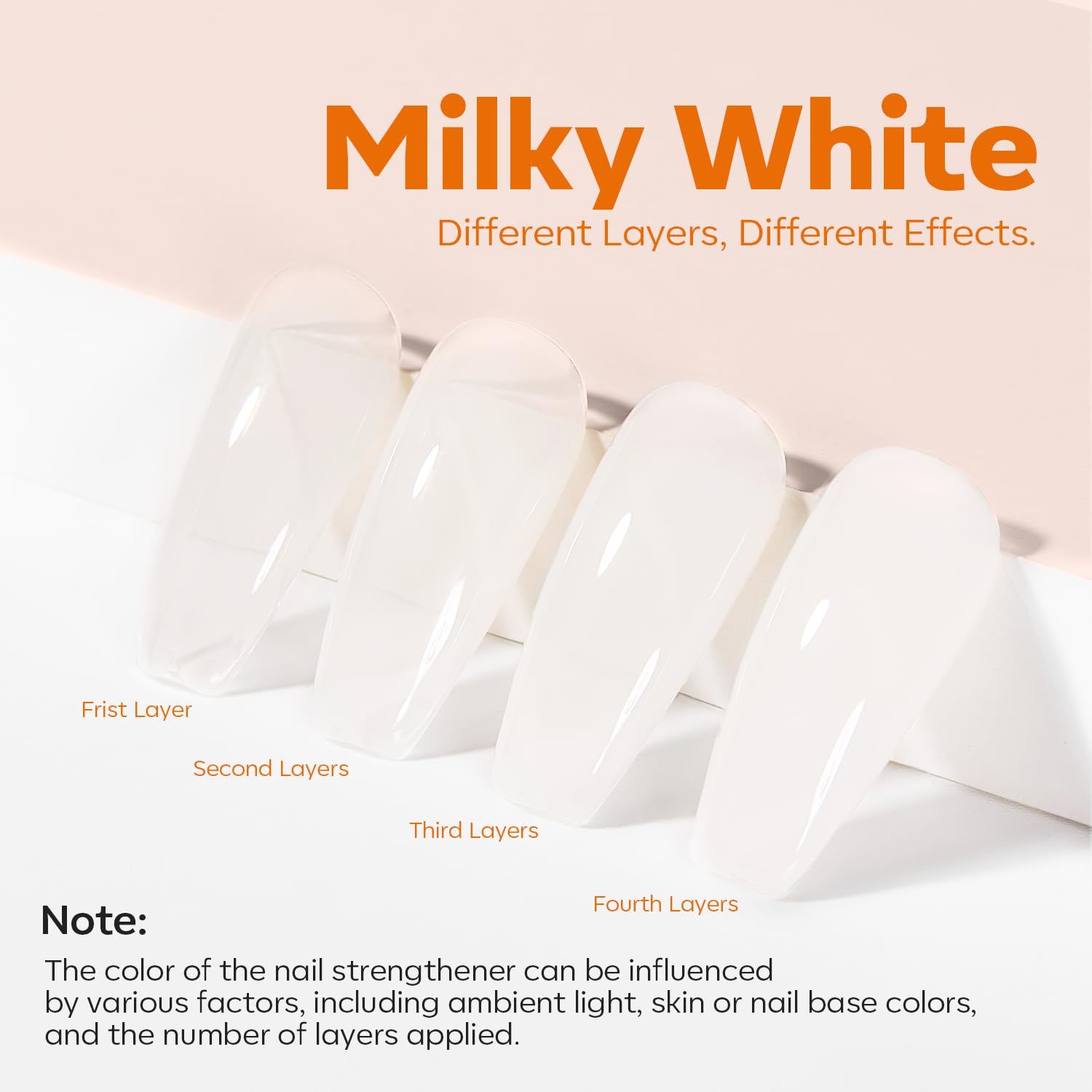 Close-up of Modelones Milky White ridge filler smoothing nail ridges.