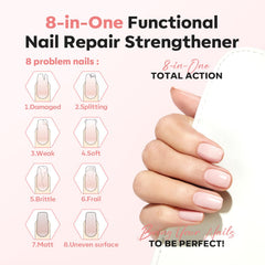 Modelones nail strengthener applied on nail for natural glossy finish and light repair