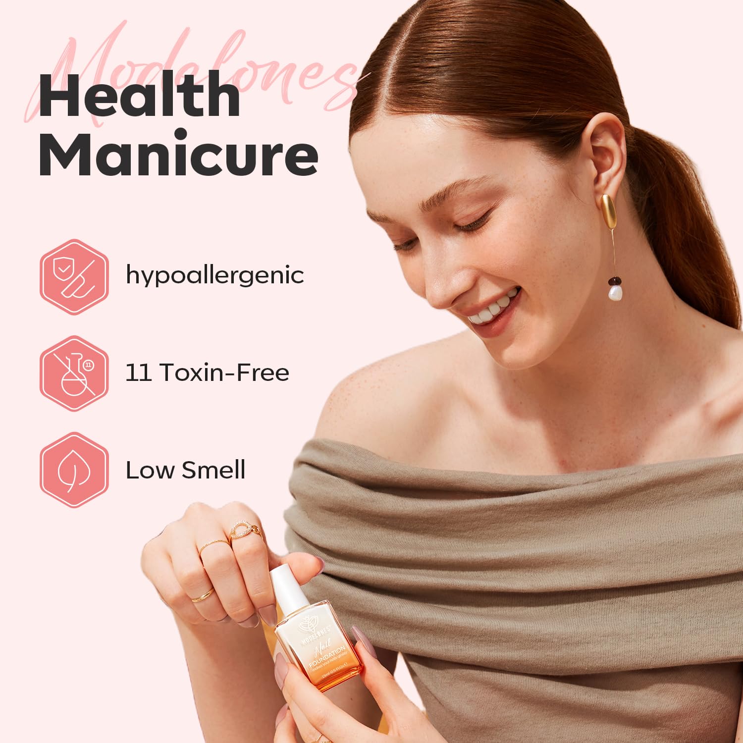 Close-up of nails with smooth surface and blemish coverage from Modelones strengthener