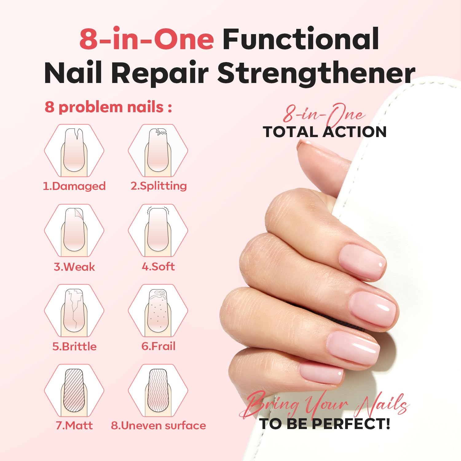 Modelones Peachy Pink strengthener after coats shows improved surface evenness.
