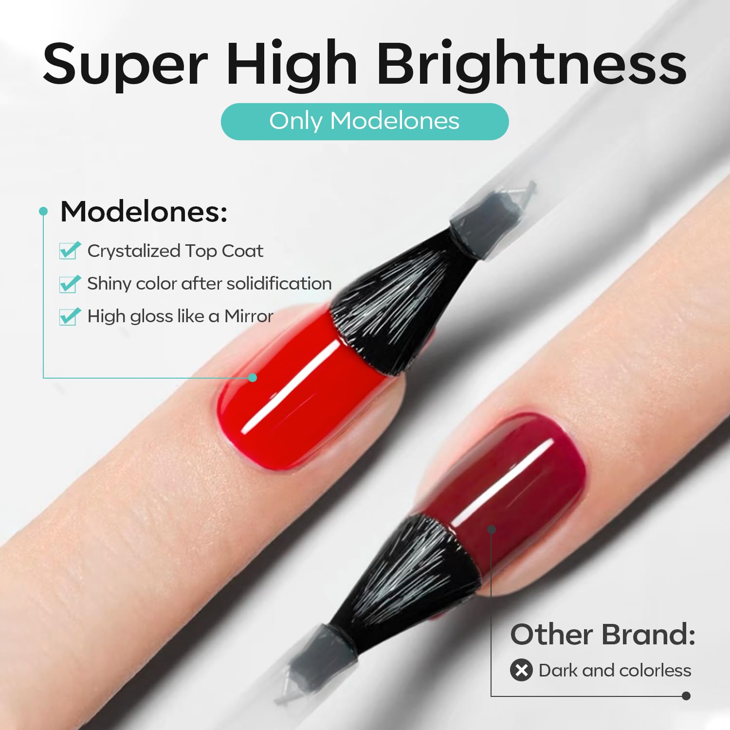 Modelones Nail swatch demonstrates gel application and shine.