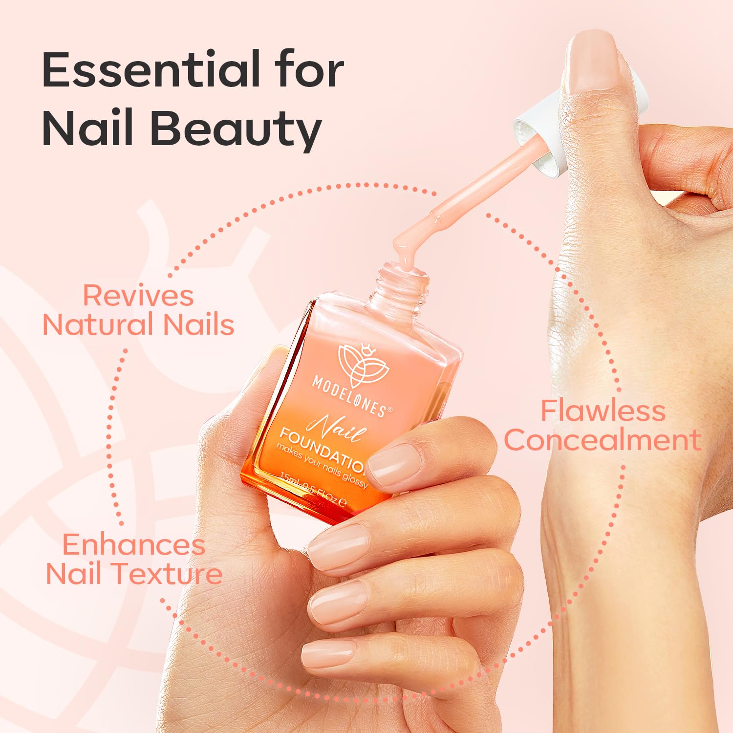 Nails showing subtle glow after Modelones nude strengthener use.
