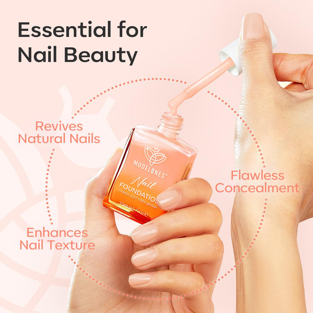Nails showing subtle glow after Modelones nude strengthener use.