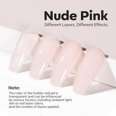 Nails show natural length and shine with Modelones builder gel.