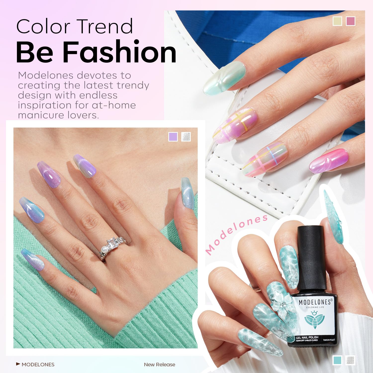 Modelones pink jelly gel polish for soft translucent nails.