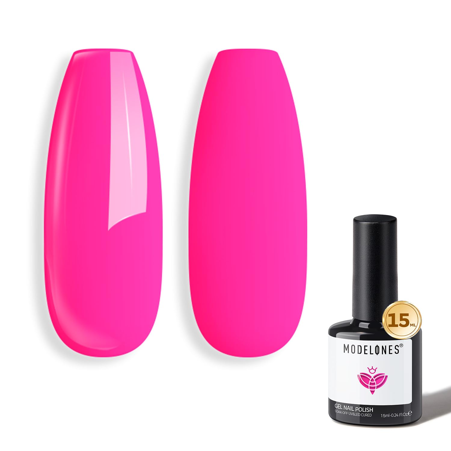 Modelones pink gel nail polish bottle with hot pink shade for easy home manicures.