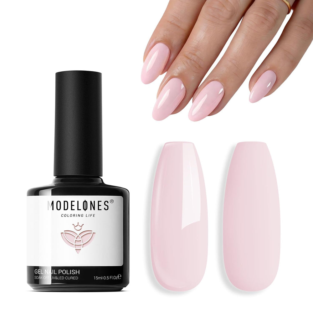 Modelones pink gel nail polish 15ml for salon or home use.