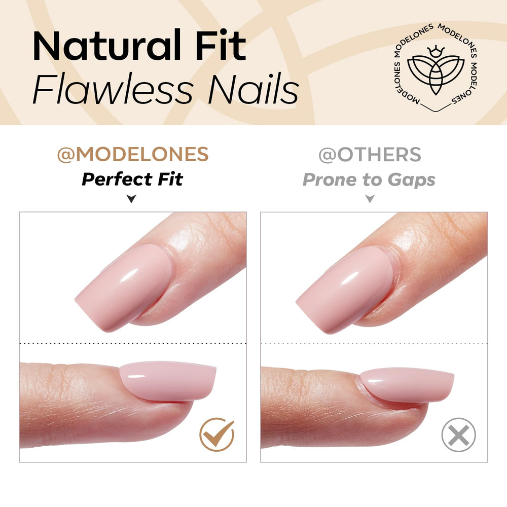 Modelones quick pop-on mani in minutes without polish or light.