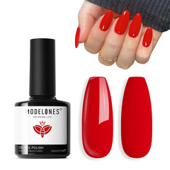Modelones Red Gel Nail Polish in bright red for a salon-like home manicure.