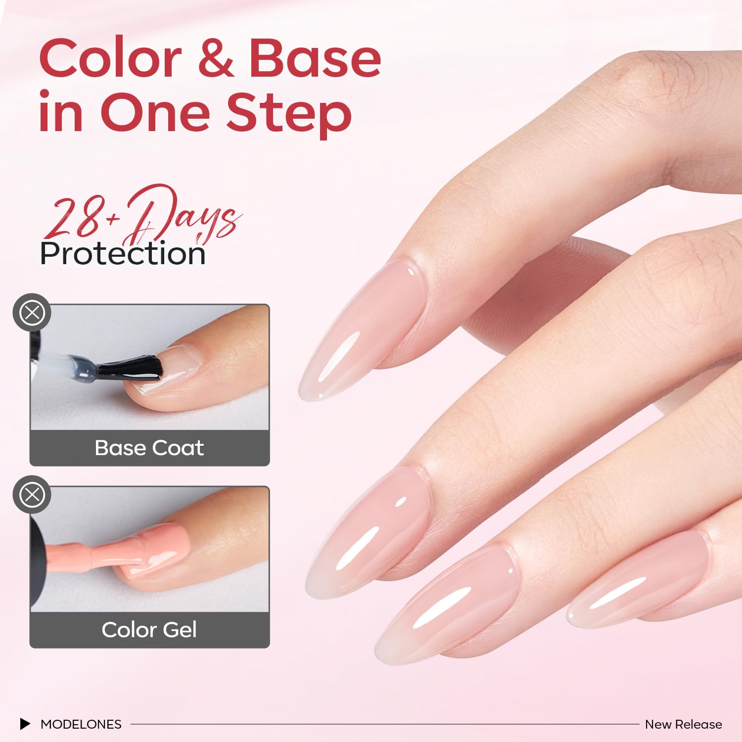 Modelones self-leveling texture shown on nail for even application