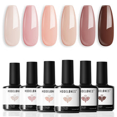 Modelones skin-tones six colors nude pink bottle shows long lasting gloss for at home manicure