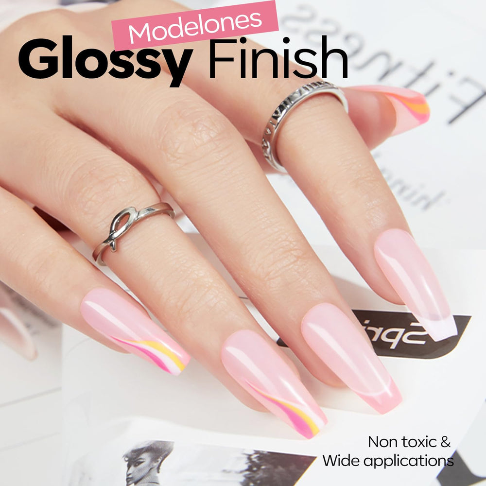Modelones soak-off pink gel polish designed for easy removal.
