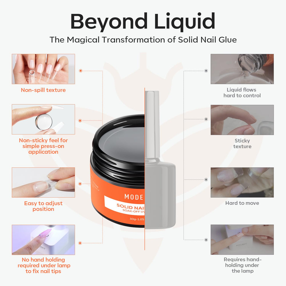 Modelones solid nail glue 30g adhesion close-up highlighting bubble-free bonding