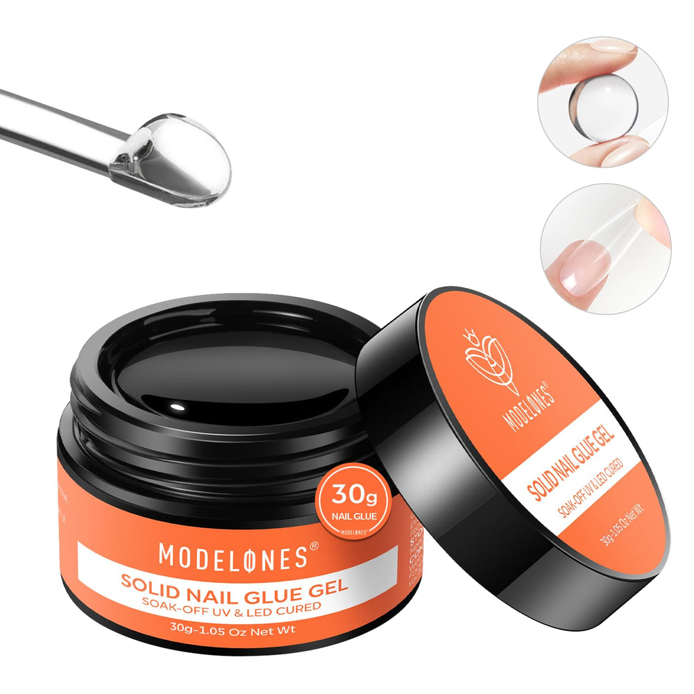 Modelones solid nail glue 30g bottle top view for strong long-lasting nails