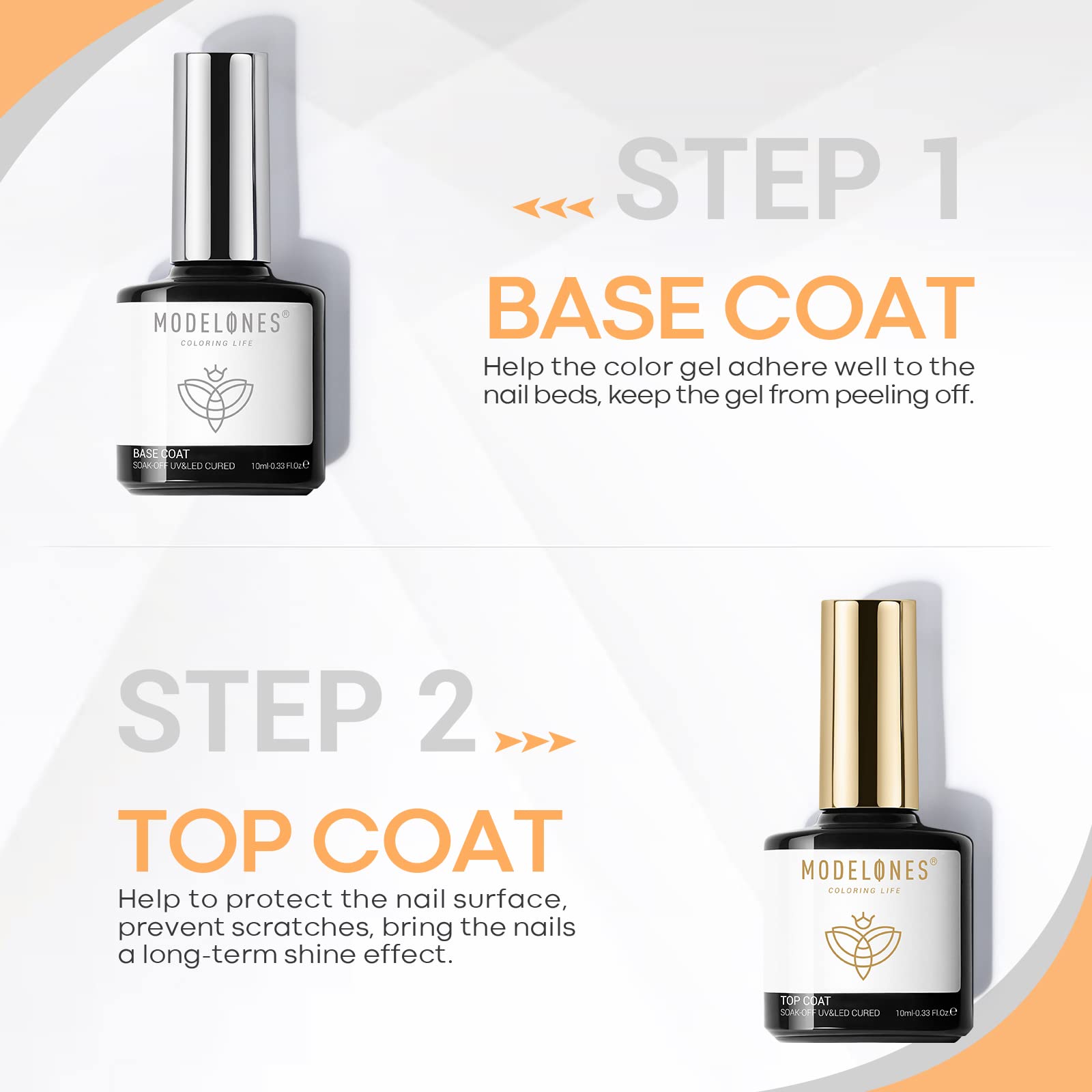 Modelones top-coat bottle delivering high-gloss, no-wipe finish.