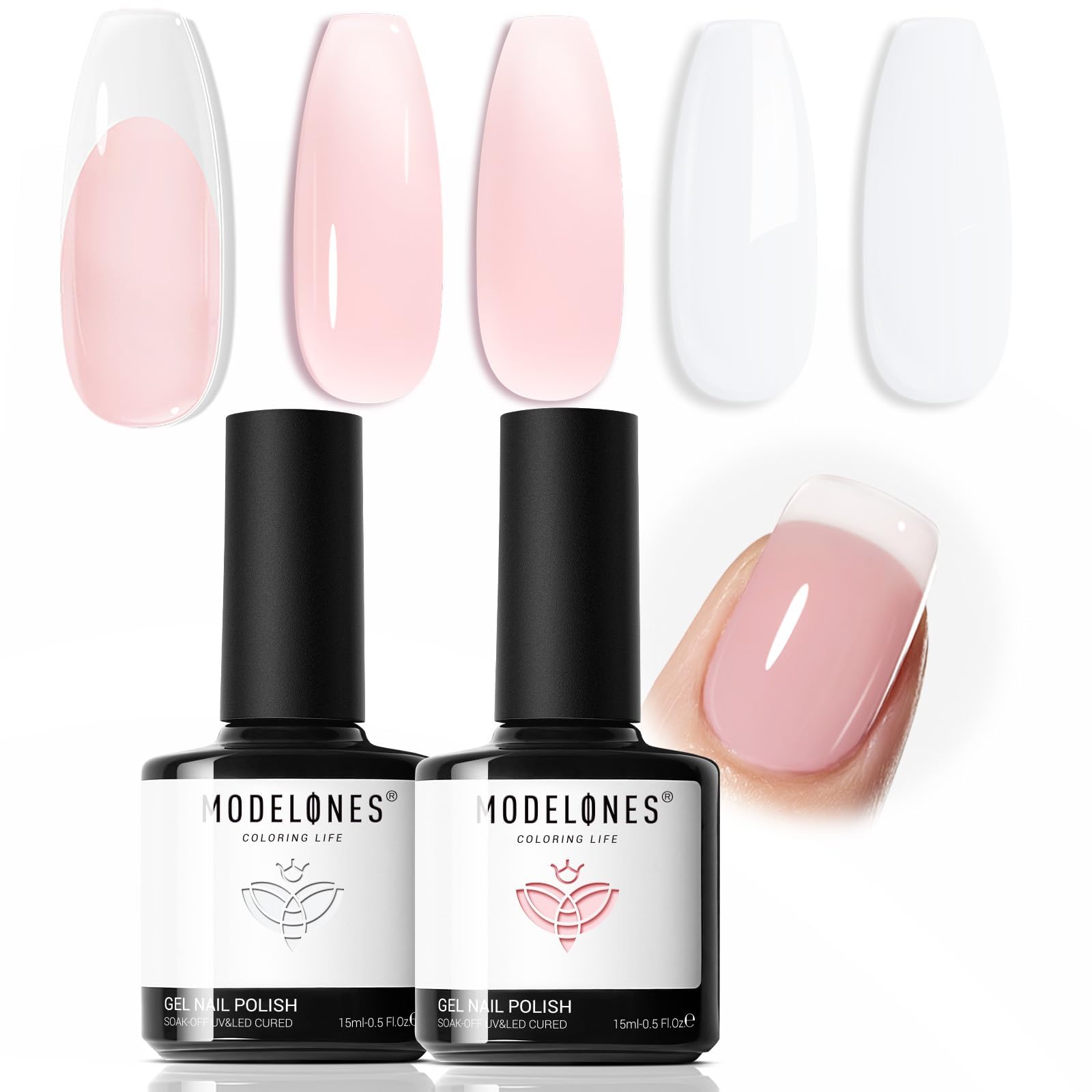 Modelones white gel nail polish 15ml for classic French tips and natural nails.