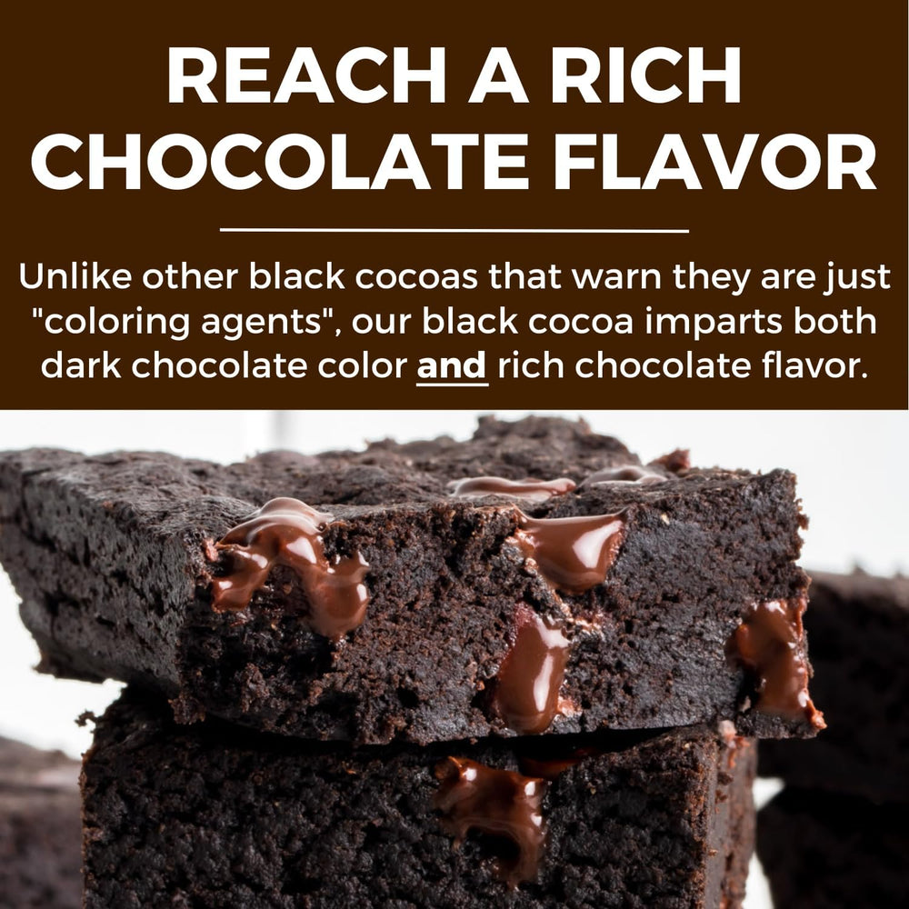 Modern Mountain Black Cocoa Powder enhances deep chocolate color in cakes.
