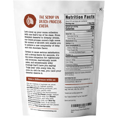 Modern Mountain Cocoa Powder bag back label with non-GMO and fair trade info.