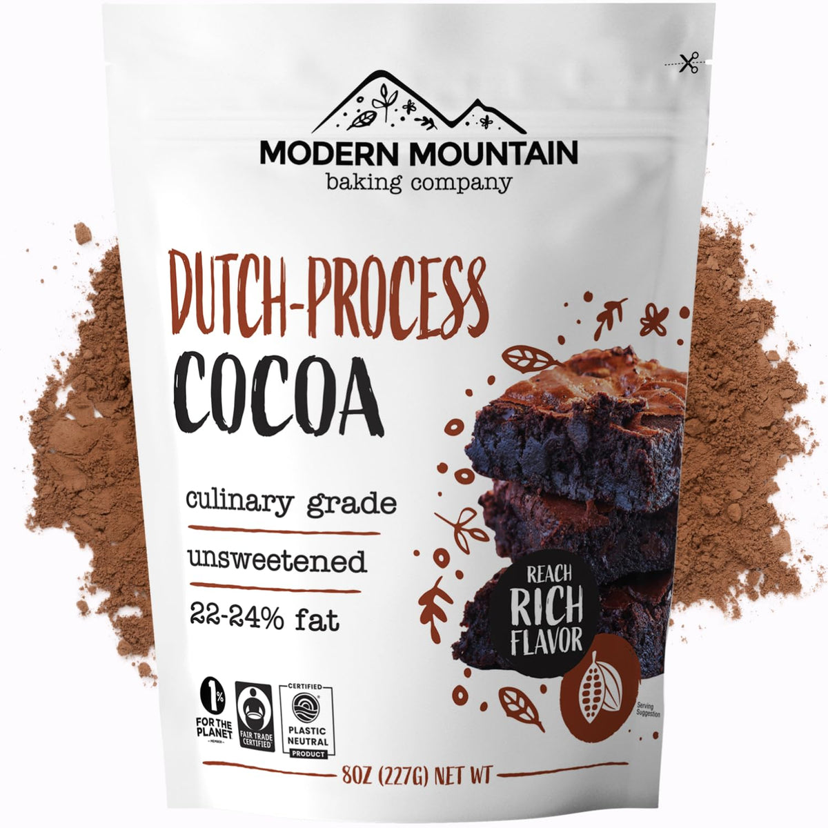 Modern Mountain Cocoa Powder bag front view for baking and desserts.