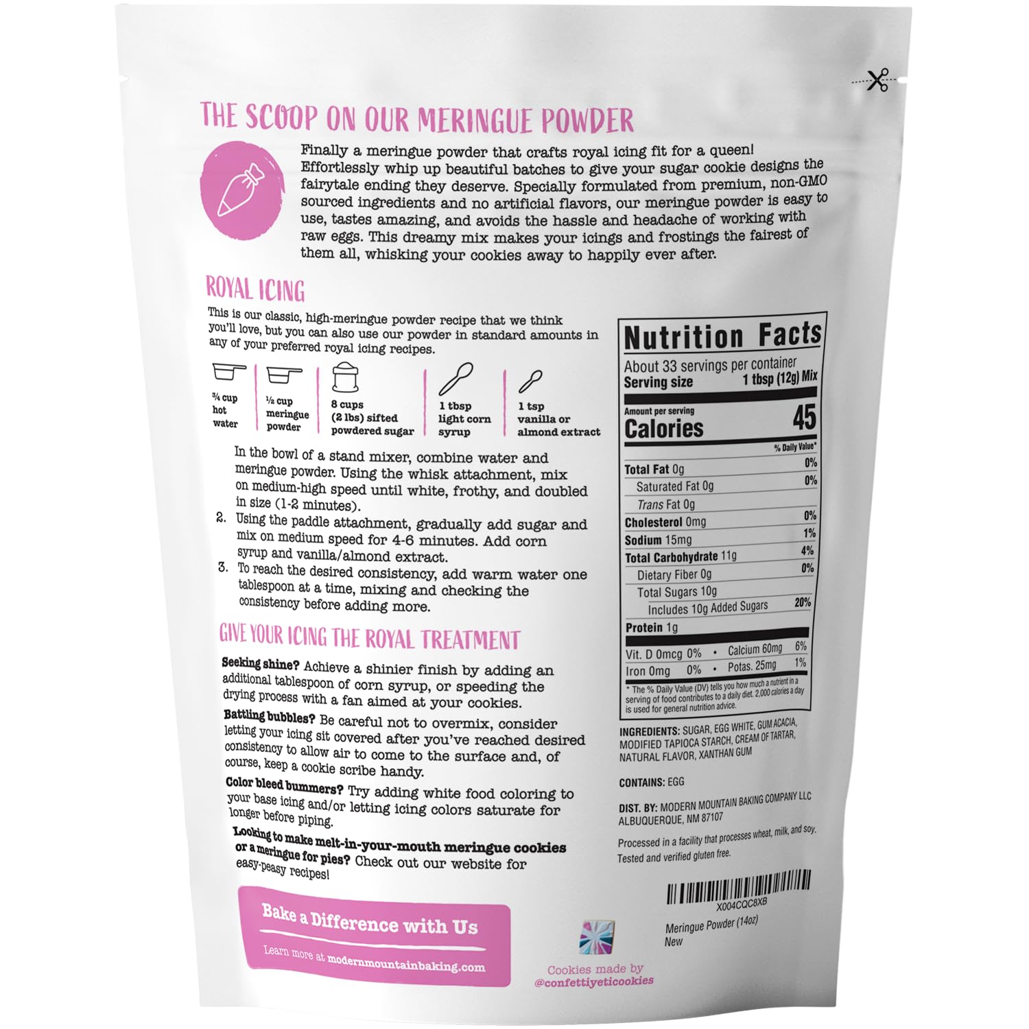 Modern Mountain Meringue Powder in a mixing bowl creates smooth icing.