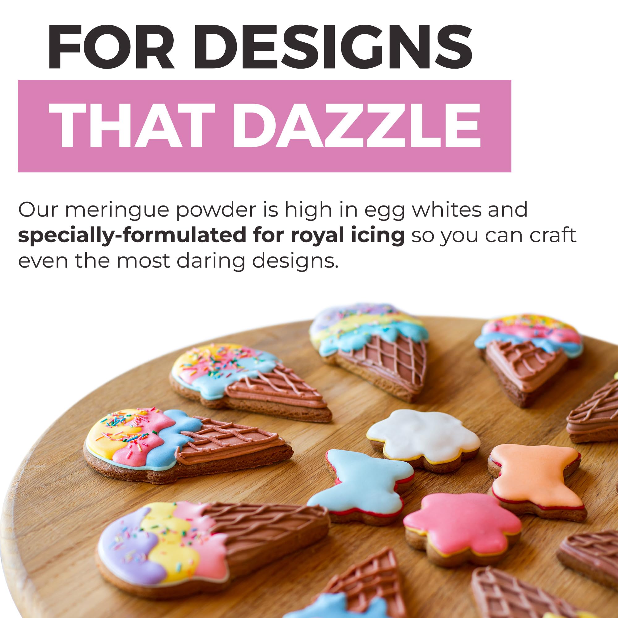 Decorated cookies showcase Modern Mountain Meringue Powder icing.