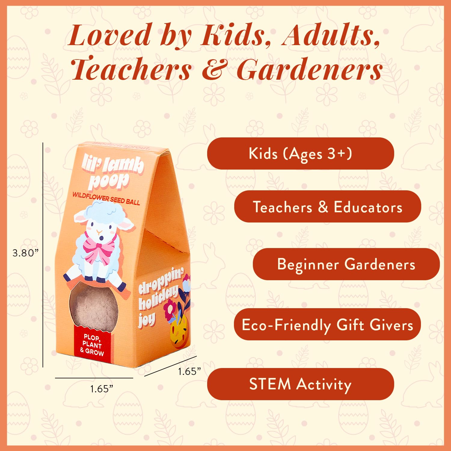 Modern Sprout Seed Ball Poops closeup highlights worm castings and natural ingredients.