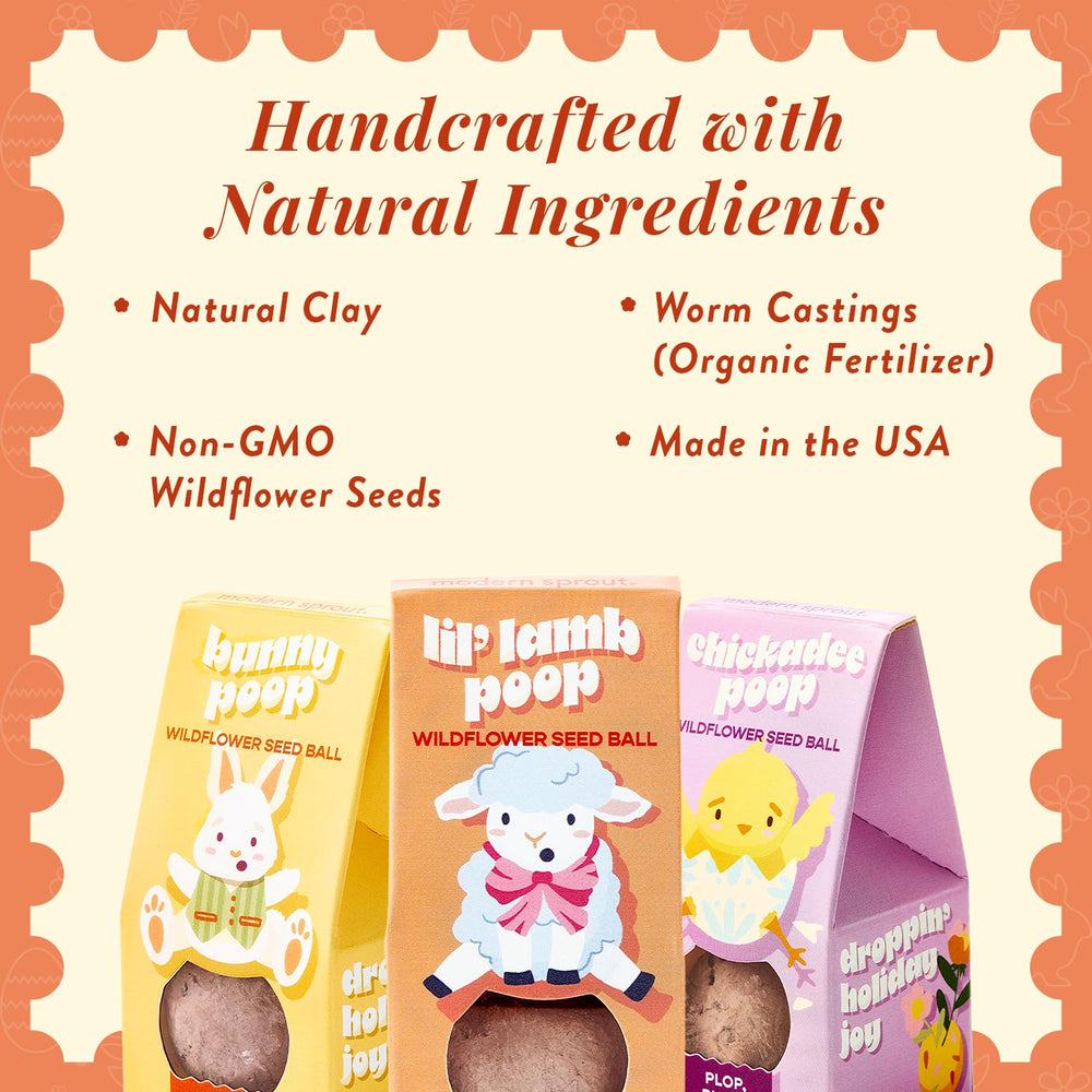 Modern Sprout Seed Ball Poops lil lamb design ideal for Easter gifting.