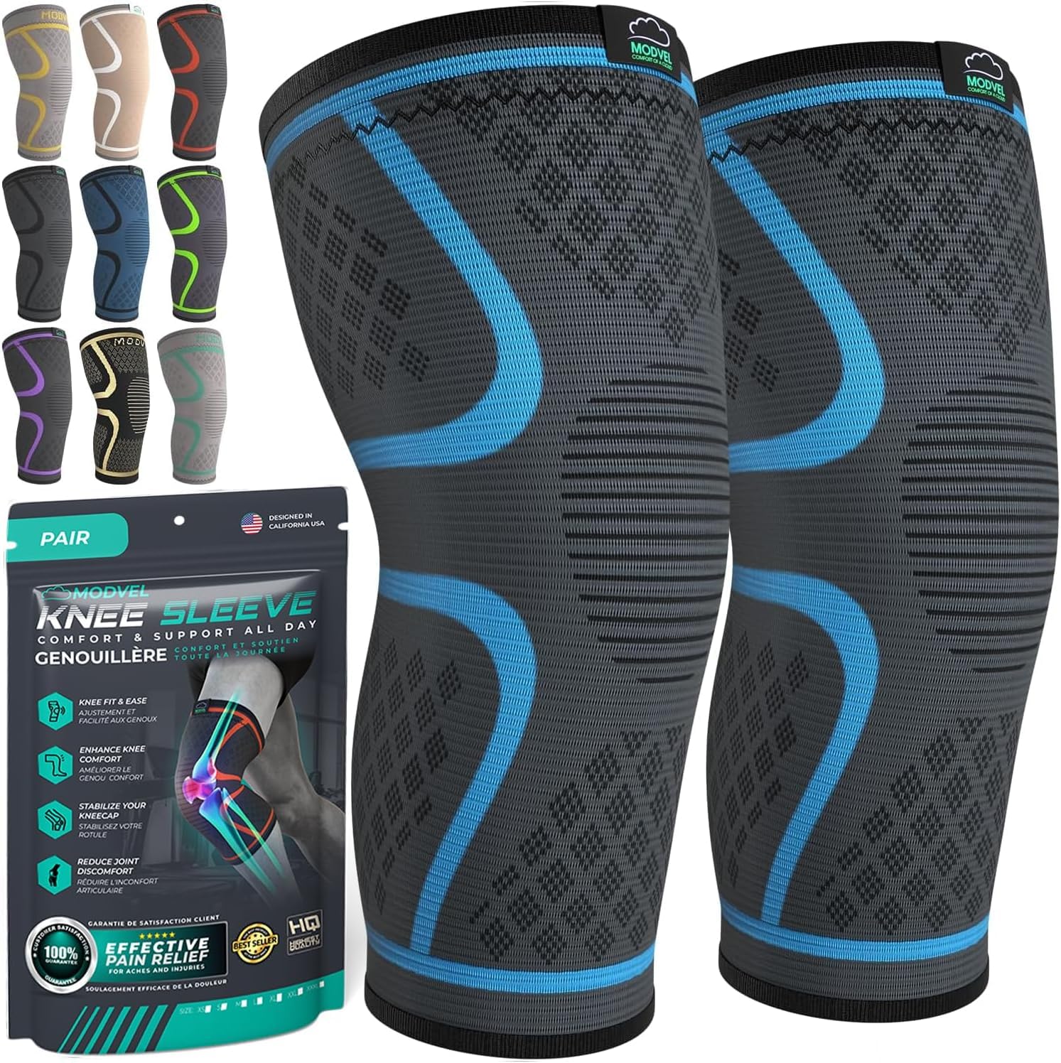 Modvel compression knee brace worn by a woman running for steady knee support
